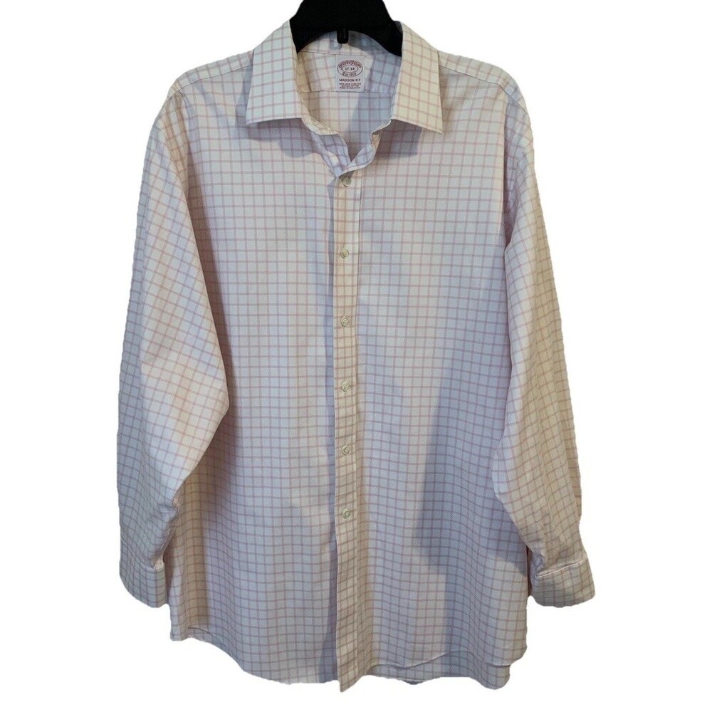 Brooks Brothers Mens Size 17 34 Shirt Pink White Non Iron Stretch Supima Cotton